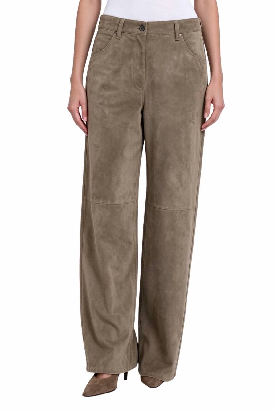 NEW BRUNELLO CUCINELLI women's panelled suede wide-leg trouser in dark beige